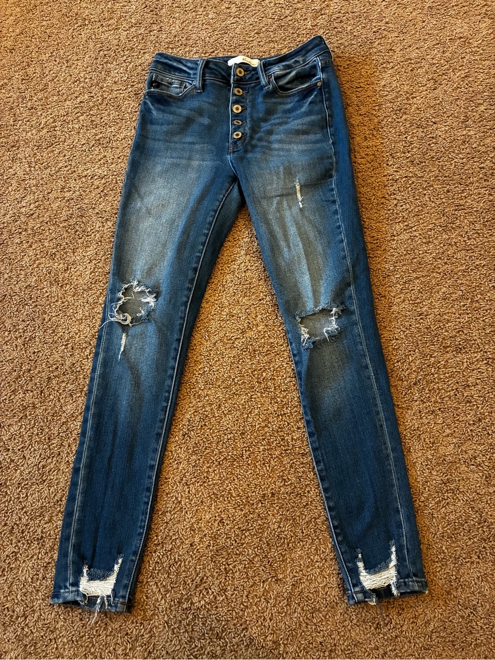 KanCan Dark Blue Distressed Button-Fly Skinny Jeans